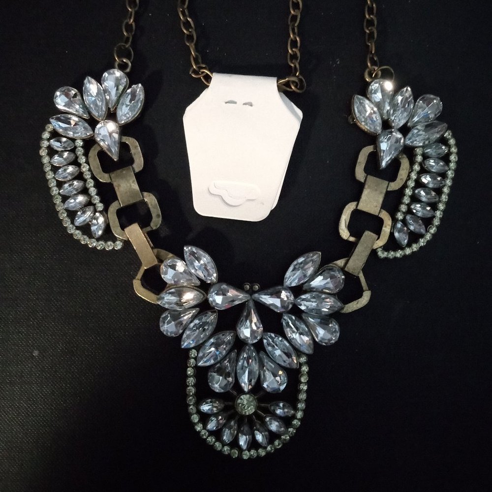 Art Deco Style Brass Fashion and Crystal Necklace NEW